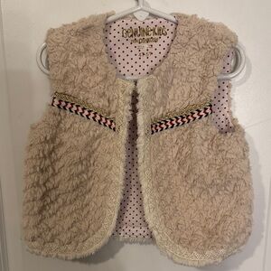 OshKosh B'gosh Cream Faux Fur Vest with Red & Black Trim